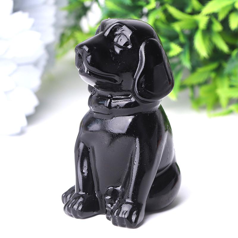 2.7" Black Obsidian Dog Crystal Carvings Wholesale Crystals