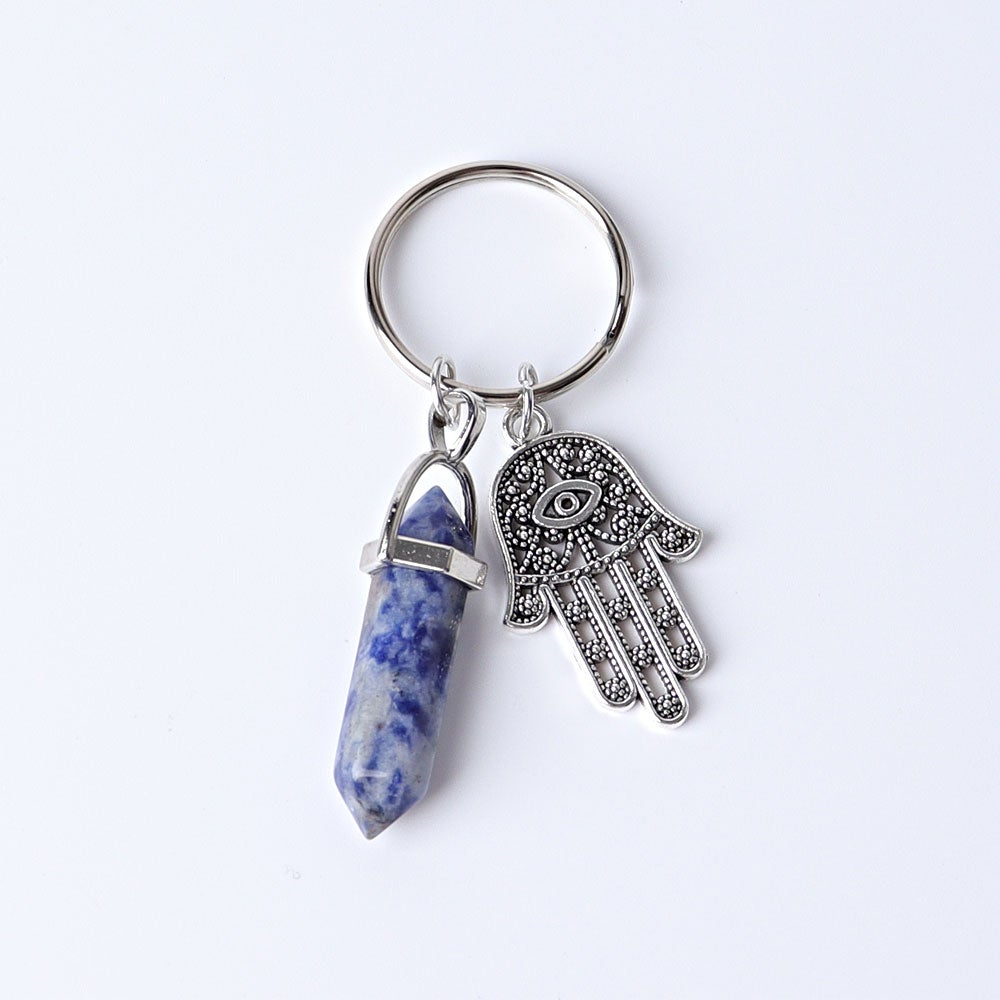 2.5“ Double Terminated Point with Devil's Eye Hand Key Chain for DIY Wholesale Crystals