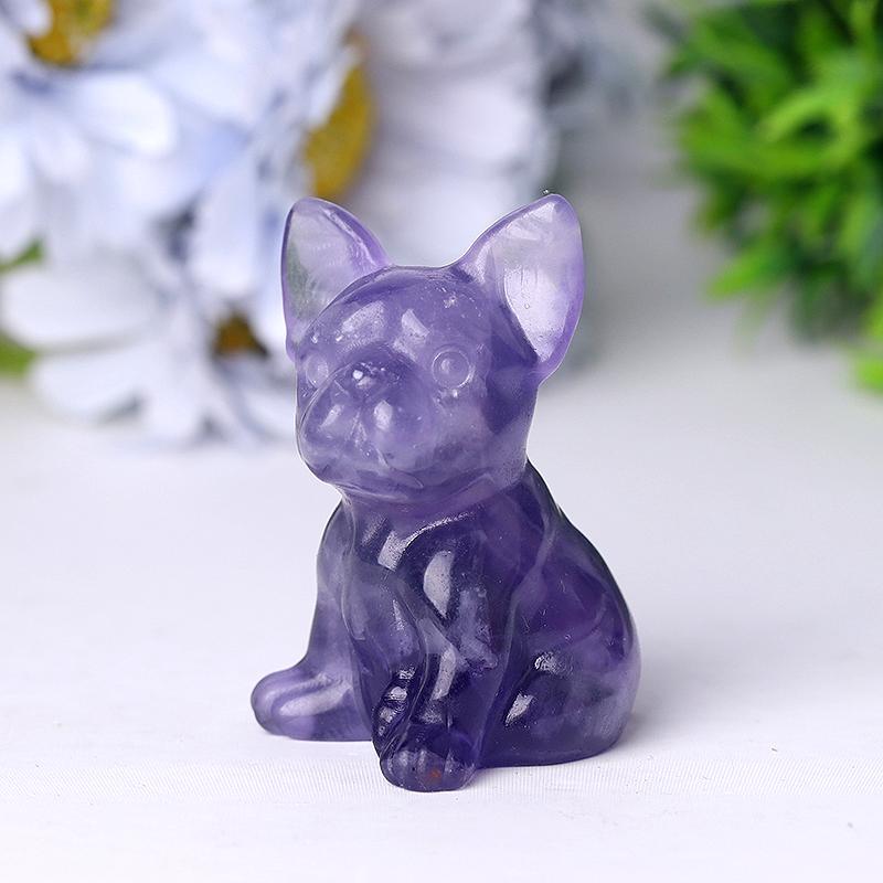 2.5" Wholesale High Quality Fluorite French Bulldog Carving Crystal Dog For Home Decor Wholesale Crystals