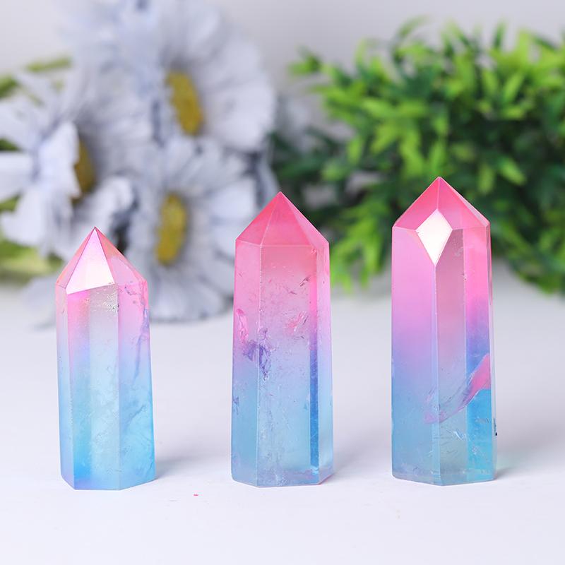 Pink and Blue Aura Clear Quartz Points Colorful Quartz Tower Wholesale Crystals