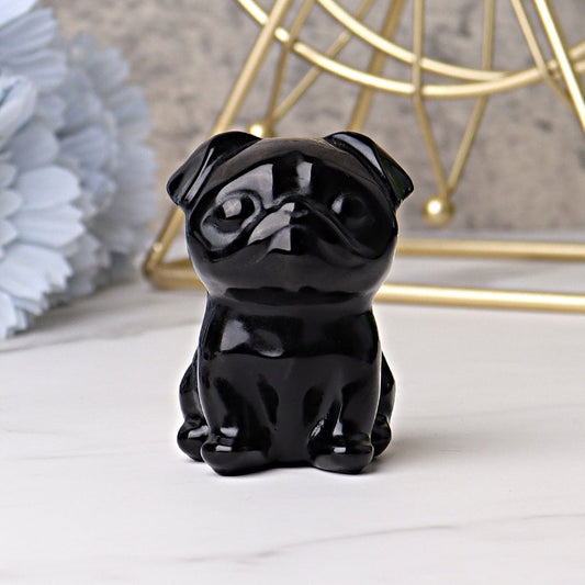 2.3" Black Obsidian Pug Dog Crystal Carvings Wholesale Crystals