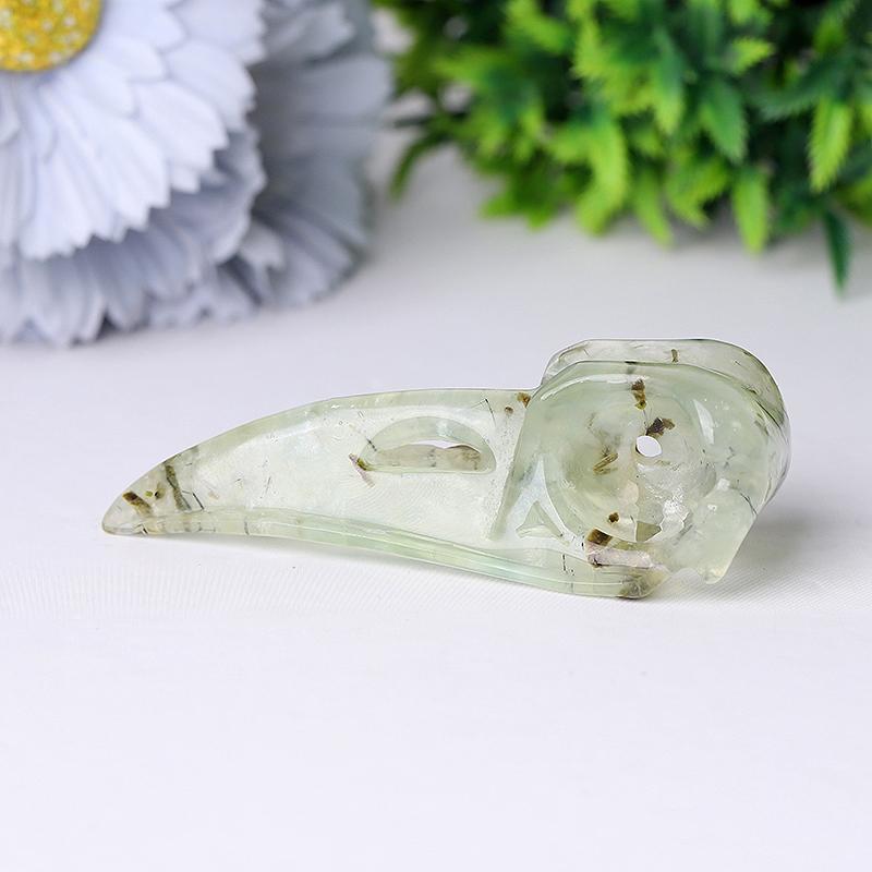 3.5" Natural Prehnite Crow Skull Head Healing Carving Epidote Wholesale Crystals