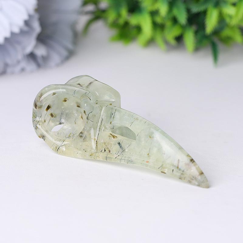 3.5" Natural Prehnite Crow Skull Head Healing Carving Epidote Wholesale Crystals