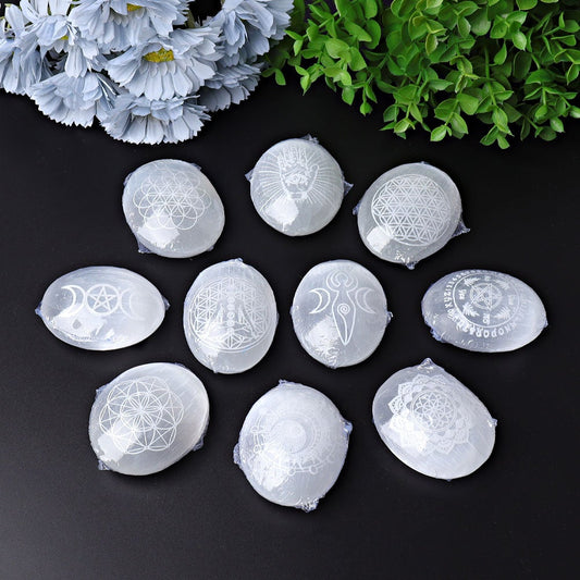 2.4" Selenite Palm Stone with Printing Wholesale Crystals