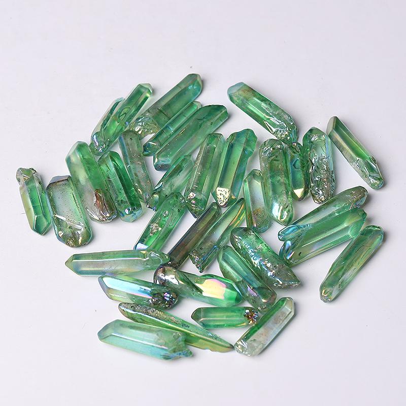 Drilled Green Aura Quartz Crystal Points Raw Rough Clear Rock Quartz Sticks Wholesale Crystals