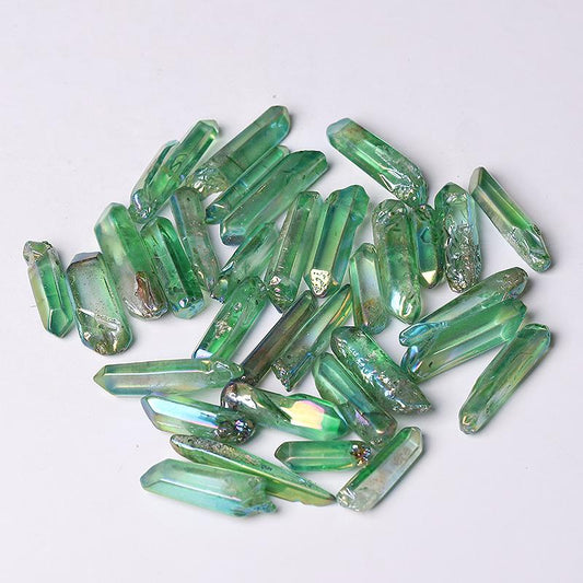 Drilled Green Aura Quartz Crystal Points Raw Rough Clear Rock Quartz Sticks Wholesale Crystals