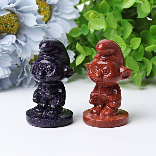 2.1" Blue Golden Sandstone Smurfs Crystal Carvings Wholesale Crystals