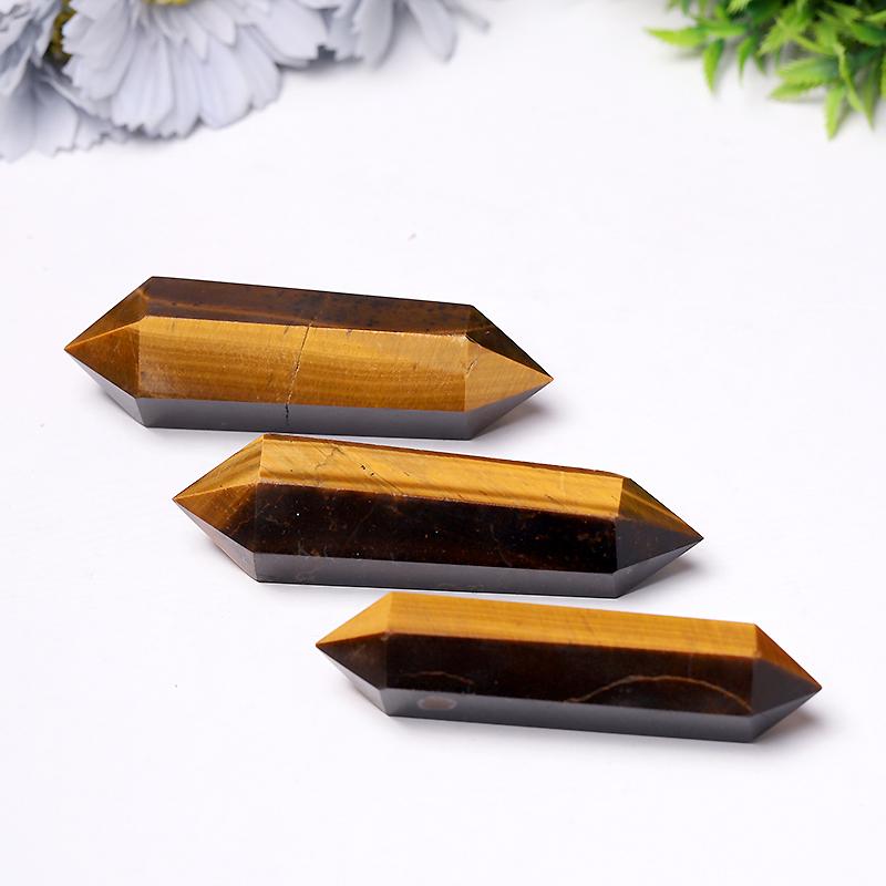 Wholesale Natural High Quality Tiger Eye Stone Quartz Crystal Double Point DT Wand Wholesale Crystals