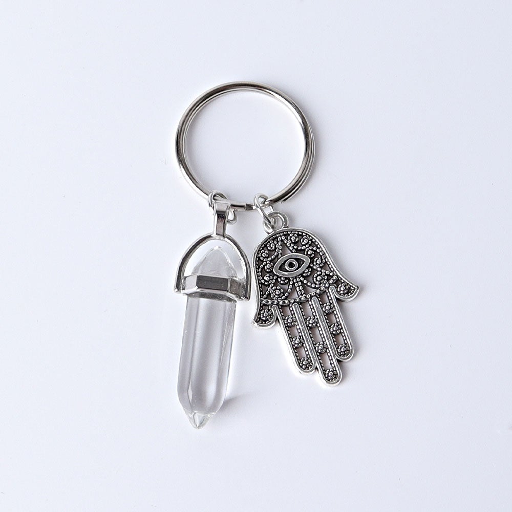 2.5“ Double Terminated Point with Devil's Eye Hand Key Chain for DIY Wholesale Crystals