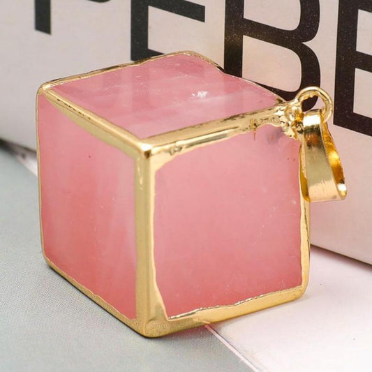 Rose Quartz Cube Pendant Wholesale Crystals