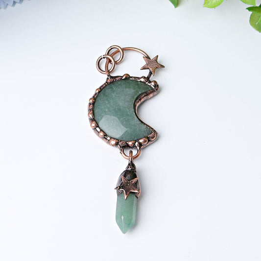 3.6" Green Aventurine Moon Design Pendant Wholesale Crystals