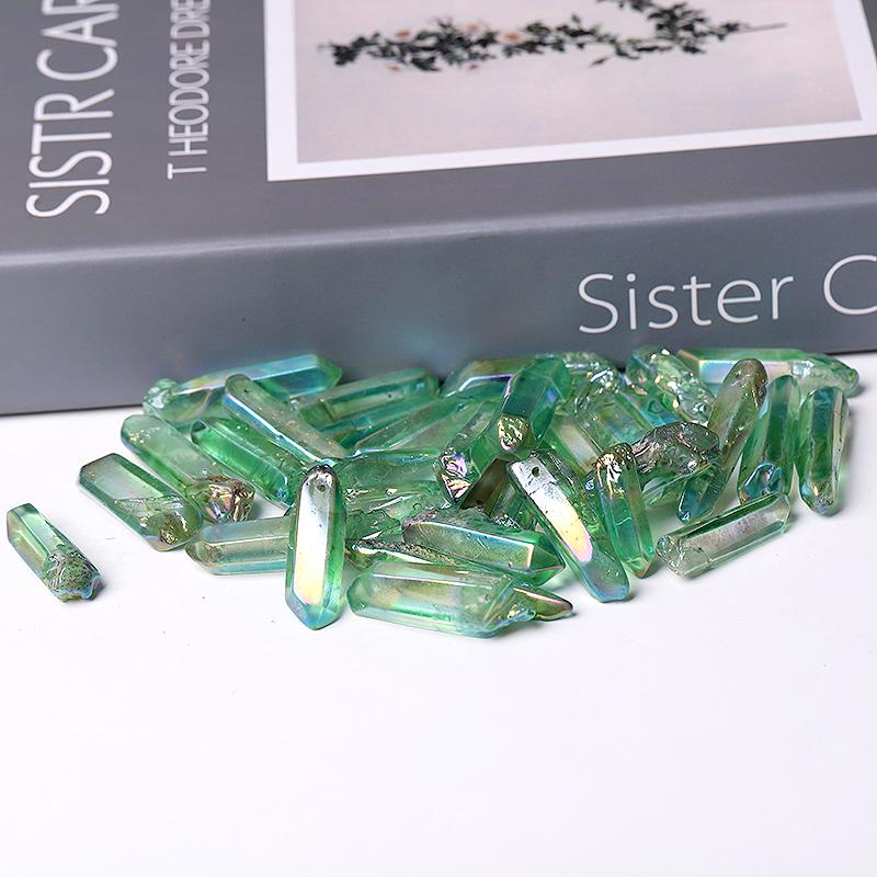 Drilled Green Aura Quartz Crystal Points Raw Rough Clear Rock Quartz Sticks Wholesale Crystals