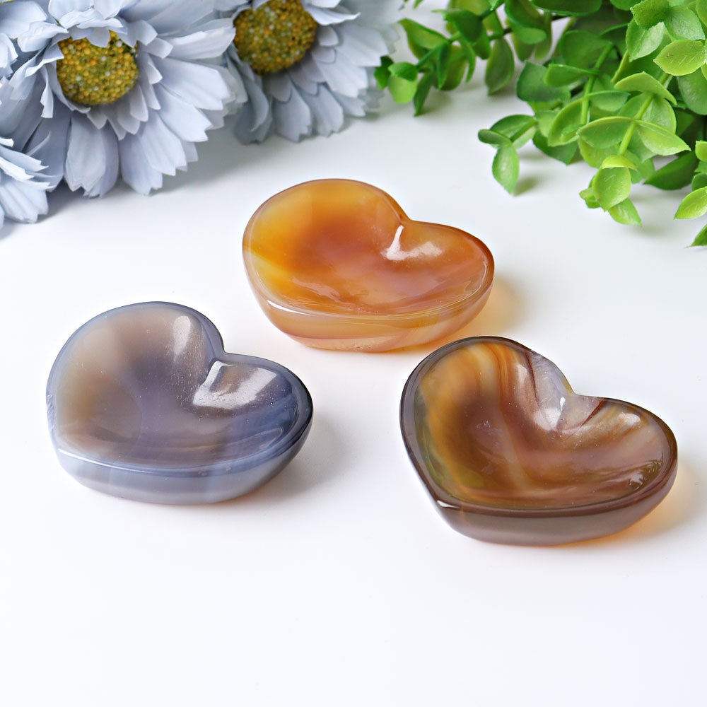 2.1" Agate Heart Shape Bowl Crystal Carvings Wholesale Crystals