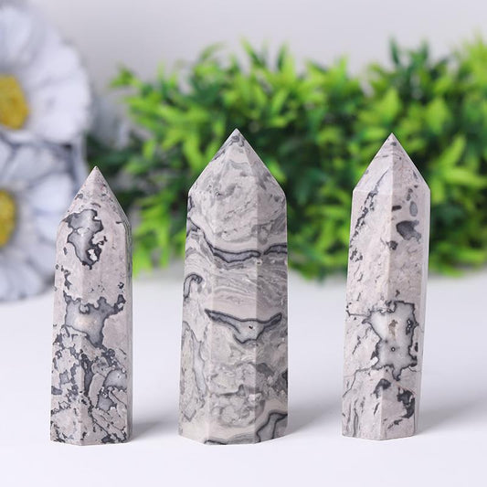 Wholesale Natural Picasso Jasper Point Crystal Tower Healing Stone for Feng Shui Decoration Wholesale Crystals