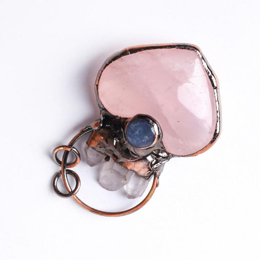 Rose Quartz Heart Shape Crystal Pendant Key Chain DIY Jewelry Wholesale Crystals