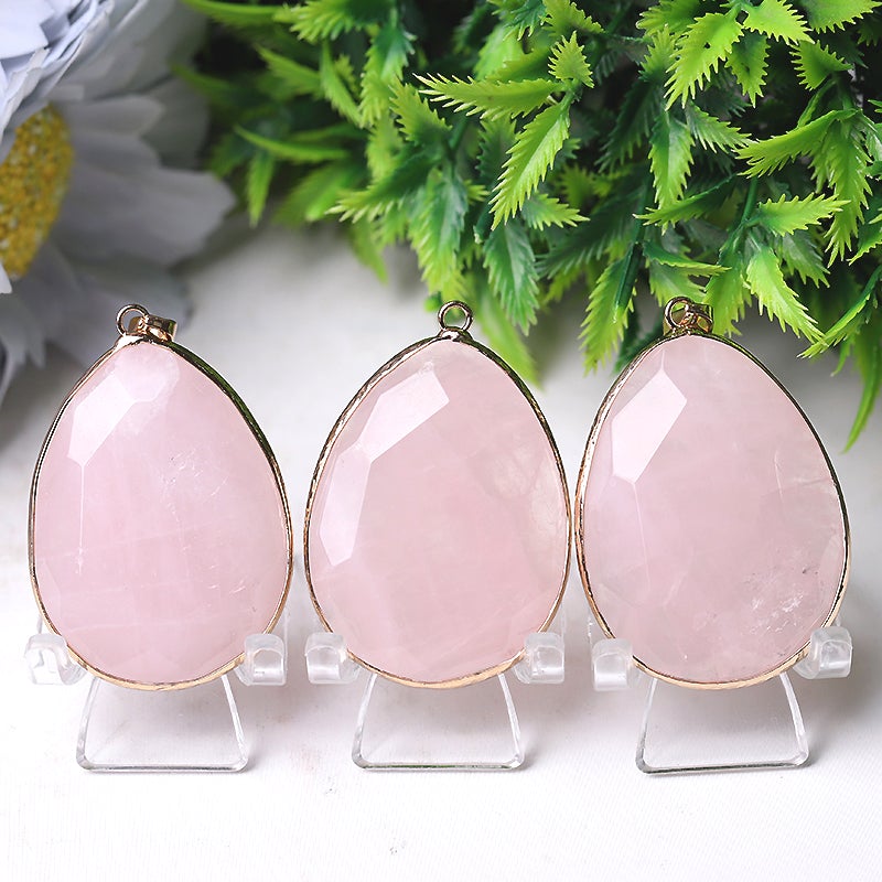 1.75" Rose Quartz Pendant with Golden Rim Wholesale Crystals