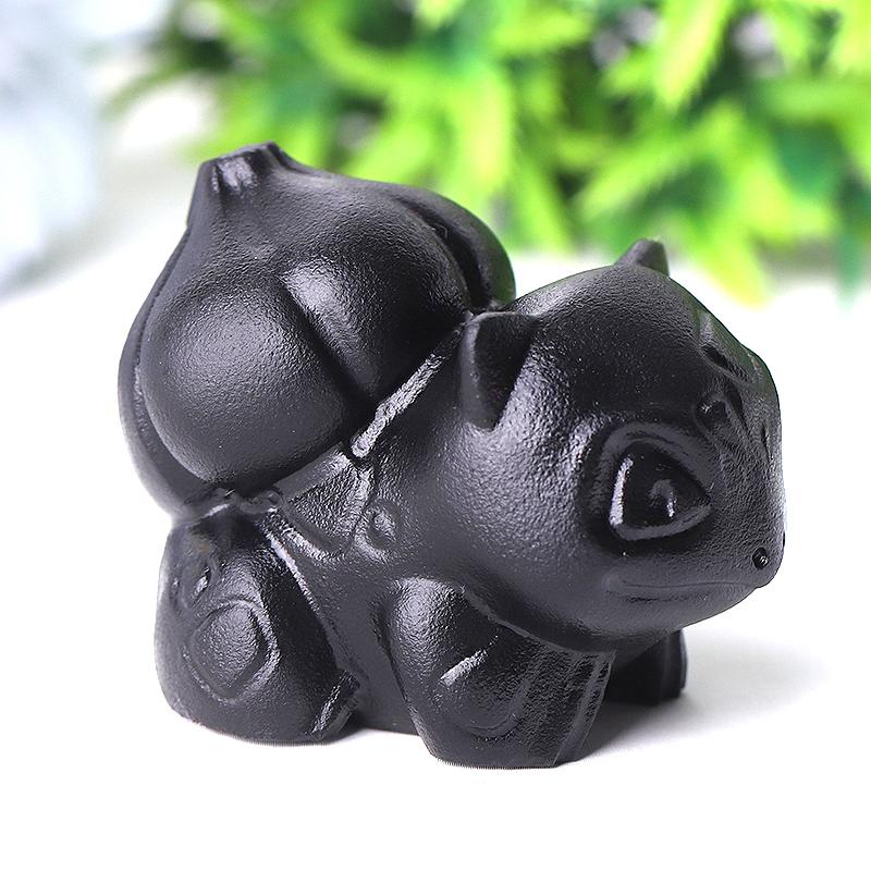 2" Black Obsidian Bulbasaur Crystal Carvings Wholesale Crystals