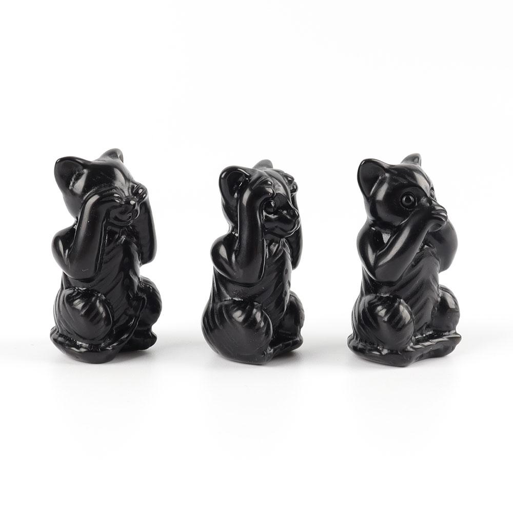 Black Obsidian See No Evil, Hear No Evil, Speak No Evil, Free Form 1set Wholesale Crystals