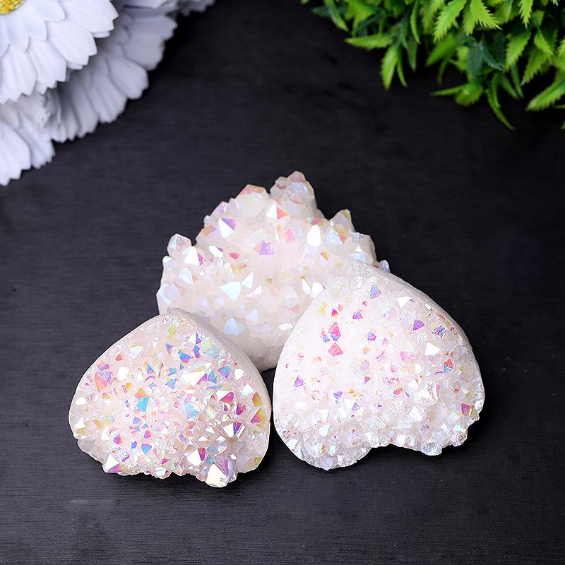 2" Aura Cluster Heart Shape Crystal Carvings Wholesale Crystals