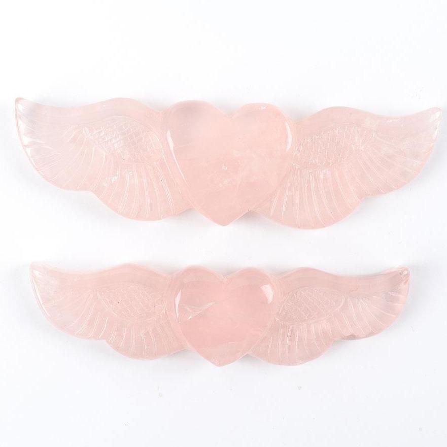 Rose Quartz Carved Heart with Wings Wholesale Crystals