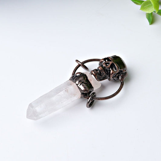 2.3" Clear Quartz with Vintage Skull Decoration Pendant Wholesale Crystals