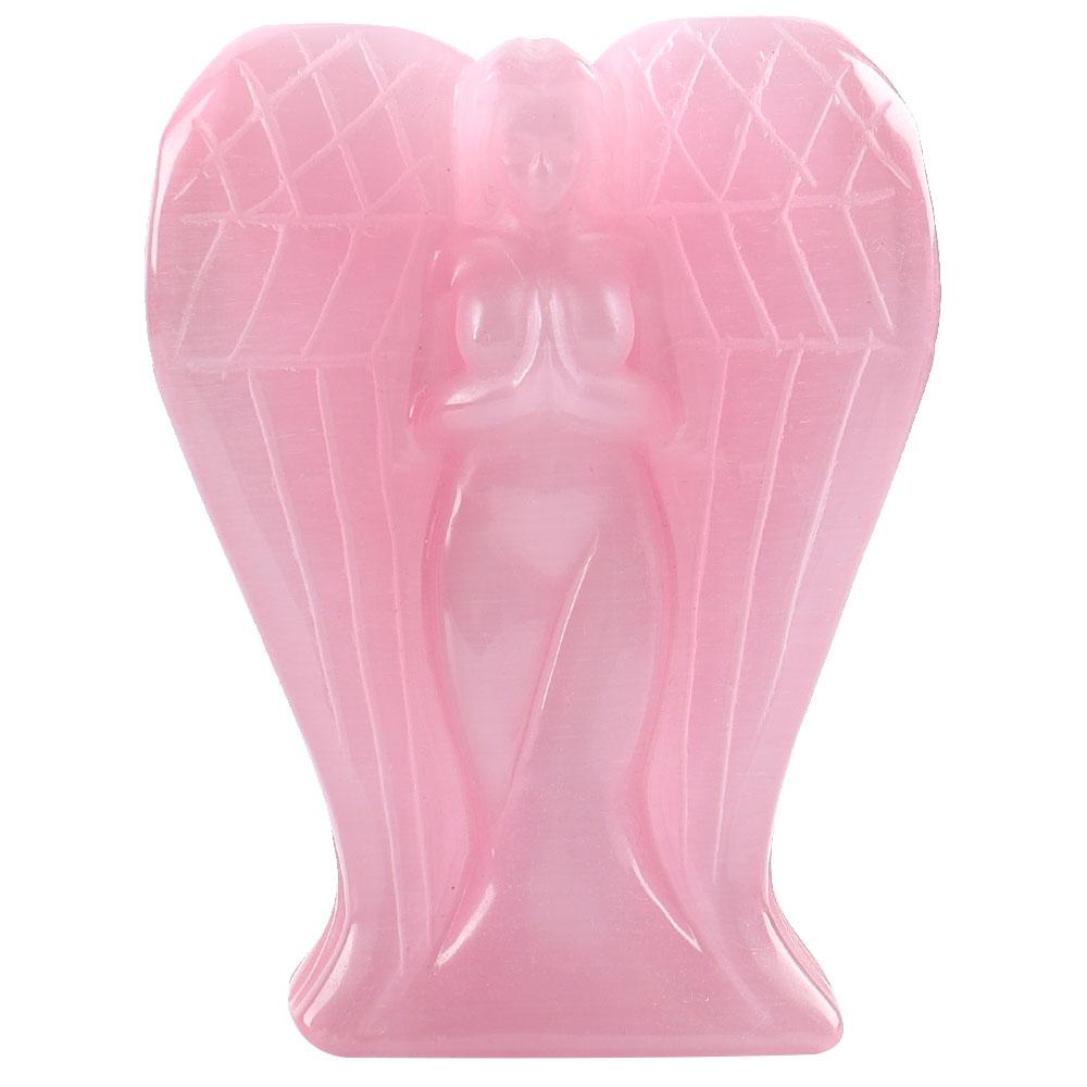 Large Hand Carved Pink Cat Eye Crystal Angel Statue for Home Decoration Wholesale Crystals