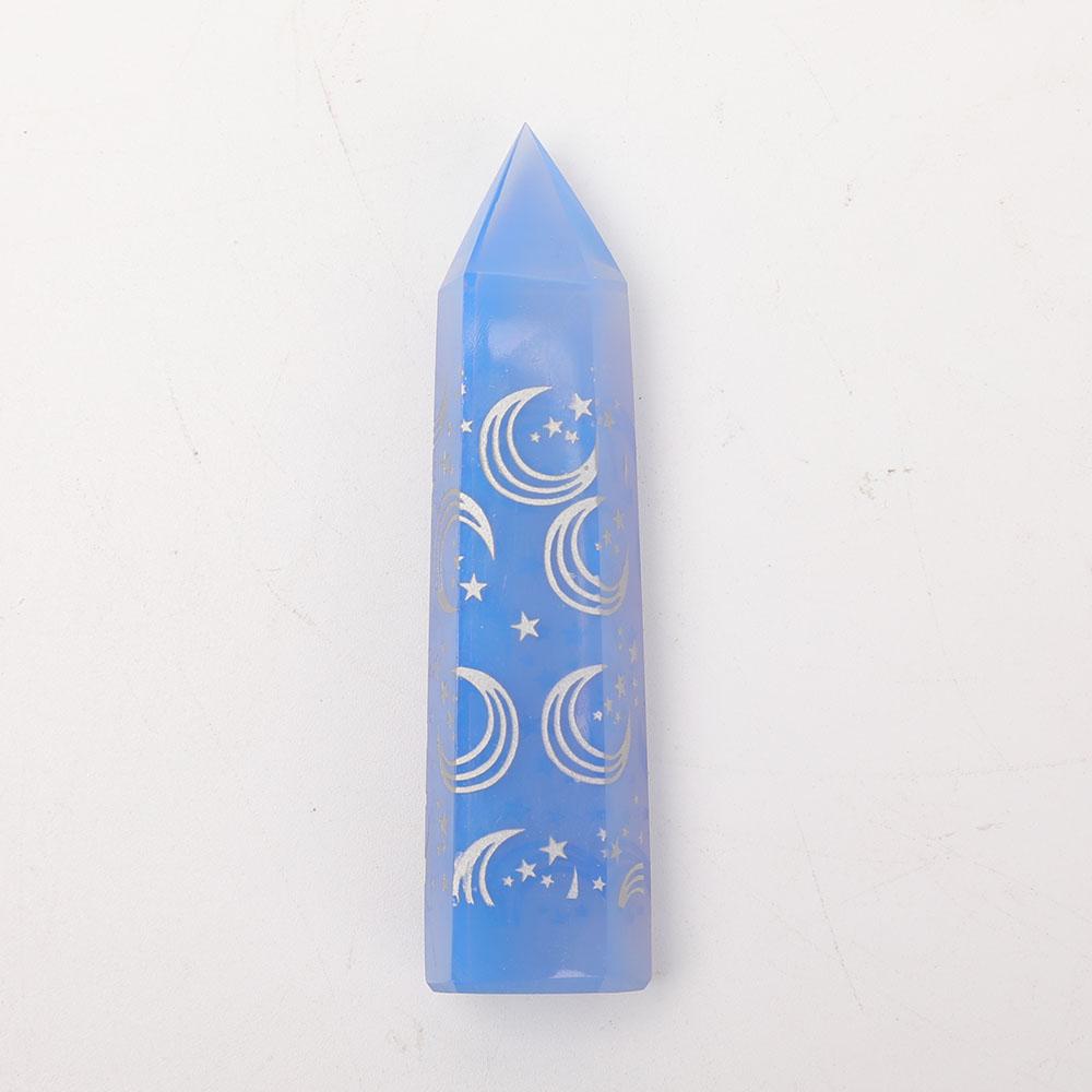 Blue Opalite Point with Laser Engraved Pattern Wholesale Crystals