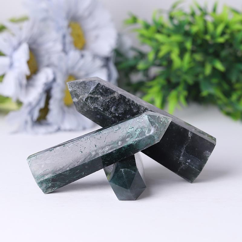 Wholesale Natual Crystal Healing Moss Agate Point Wand Tower Wholesale Crystals