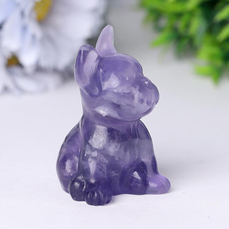 2.5" Wholesale High Quality Fluorite French Bulldog Carving Crystal Dog For Home Decor Wholesale Crystals