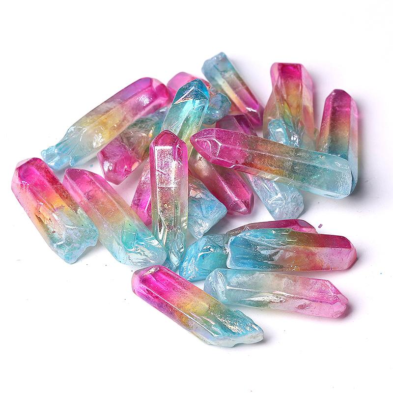 Double Color Aura Quartz Crystal Points Raw Rough Clear Rock Quartz Sticks Wholesale Crystals