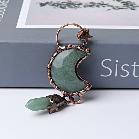 3.6" Green Aventurine Moon Design Pendant Wholesale Crystals