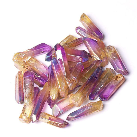 Drilled Double Color Aura Quartz Crystal Points Raw Rough Clear Rock Quartz Sticks Wholesale Crystals