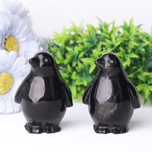 3.2" Silver Obsidian Penguin Crystal Carvings Wholesale Crystals