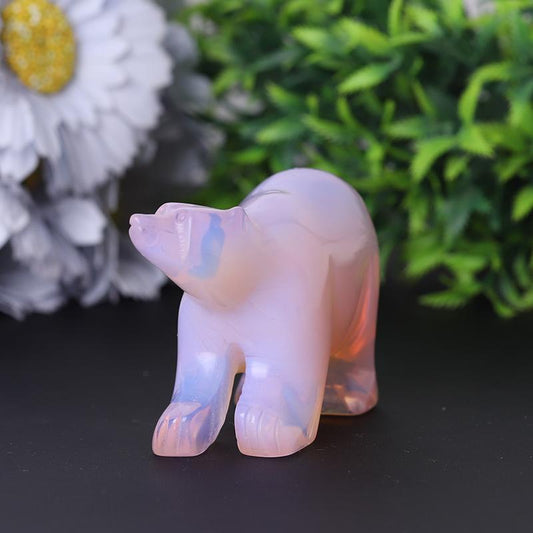 3" Pink Opal Bear Carving for Collection Crystal Gift Wholesale Crystals