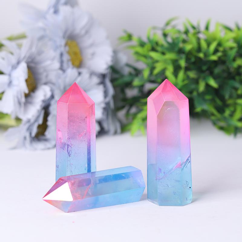 Pink and Blue Aura Clear Quartz Points Colorful Quartz Tower Wholesale Crystals