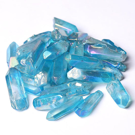 Drilled Blue Aura Quartz Crystal Points Raw Rough Clear Rock Quartz Sticks Wholesale Crystals