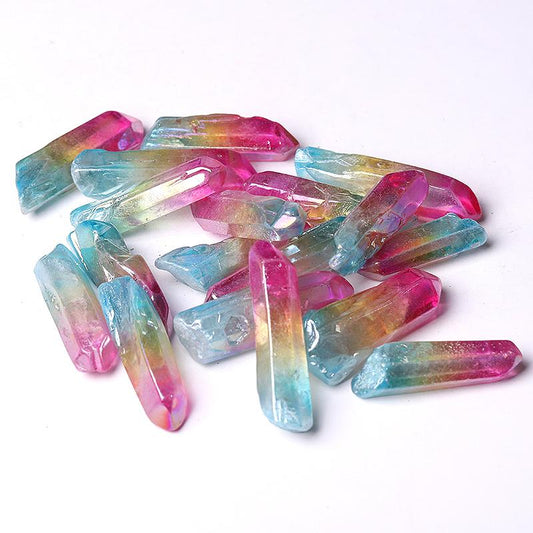 Double Color Aura Quartz Crystal Points Raw Rough Clear Rock Quartz Sticks Wholesale Crystals