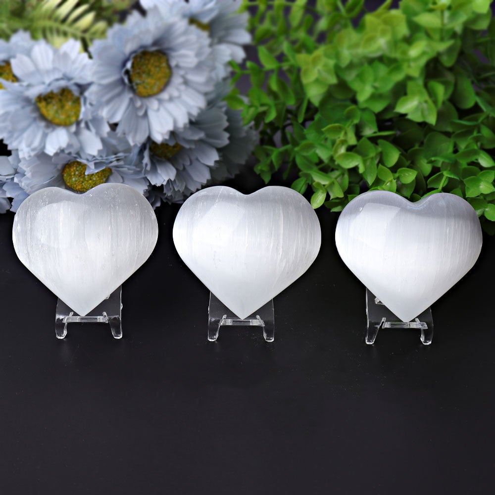 1.7"-2.8" Selenite Heart Crystal Carvings Wholesale Crystals