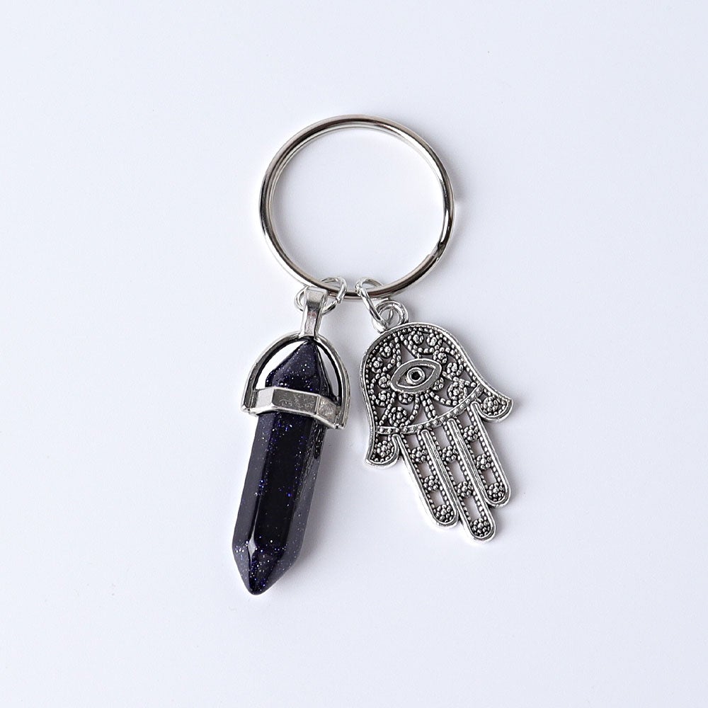 2.5“ Double Terminated Point with Devil's Eye Hand Key Chain for DIY Wholesale Crystals