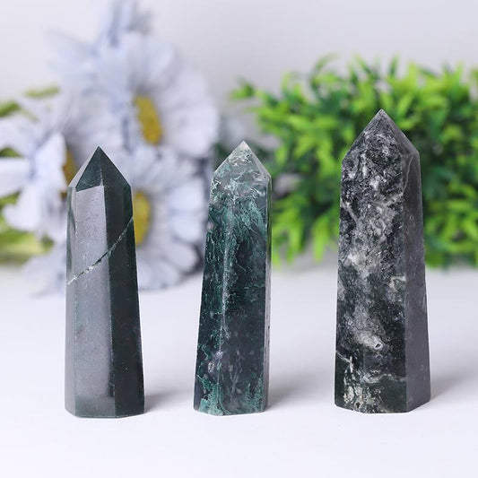 Wholesale Natual Crystal Healing Moss Agate Point Wand Tower Wholesale Crystals