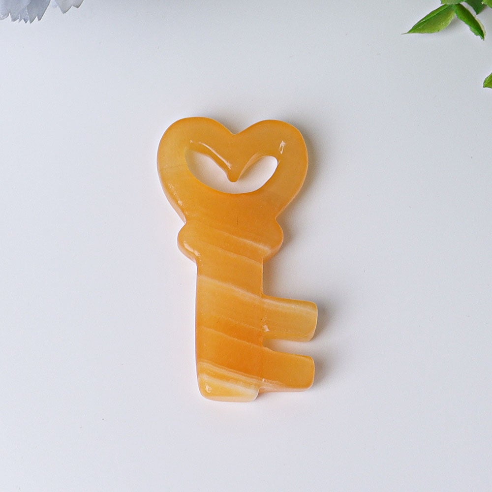 2.3" Orange Calcite Heart Key Crystal Carvings Wholesale Crystals