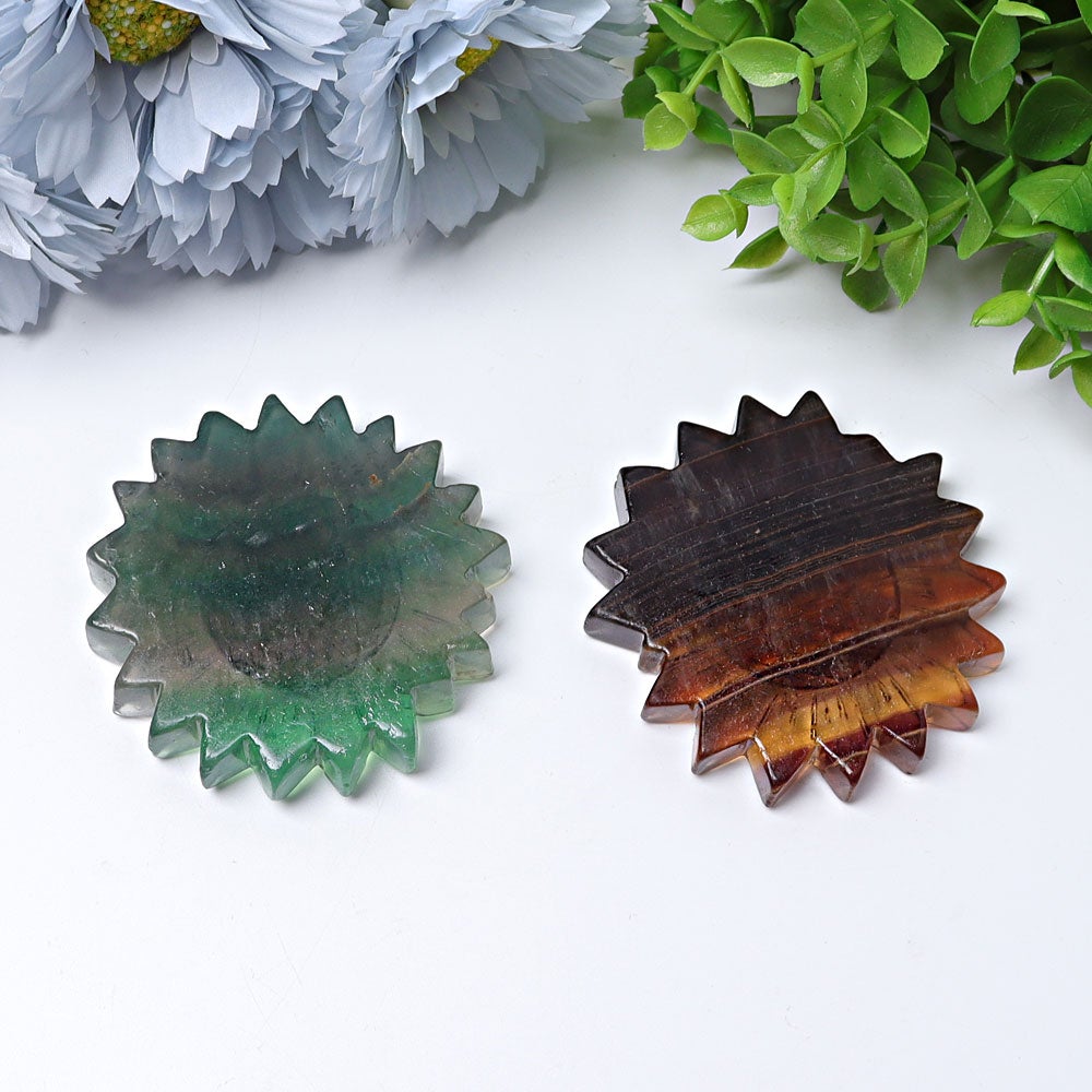 2.6" Fluorite Sun Flower Crystal Carvings Wholesale Crystals