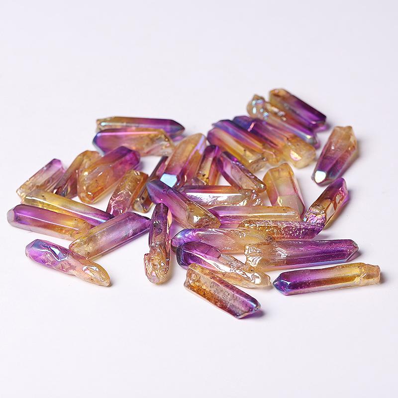 Drilled Double Color Aura Quartz Crystal Points Raw Rough Clear Rock Quartz Sticks Wholesale Crystals