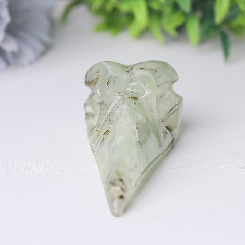 3.5" Natural Prehnite Crow Skull Head Healing Carving Epidote Wholesale Crystals