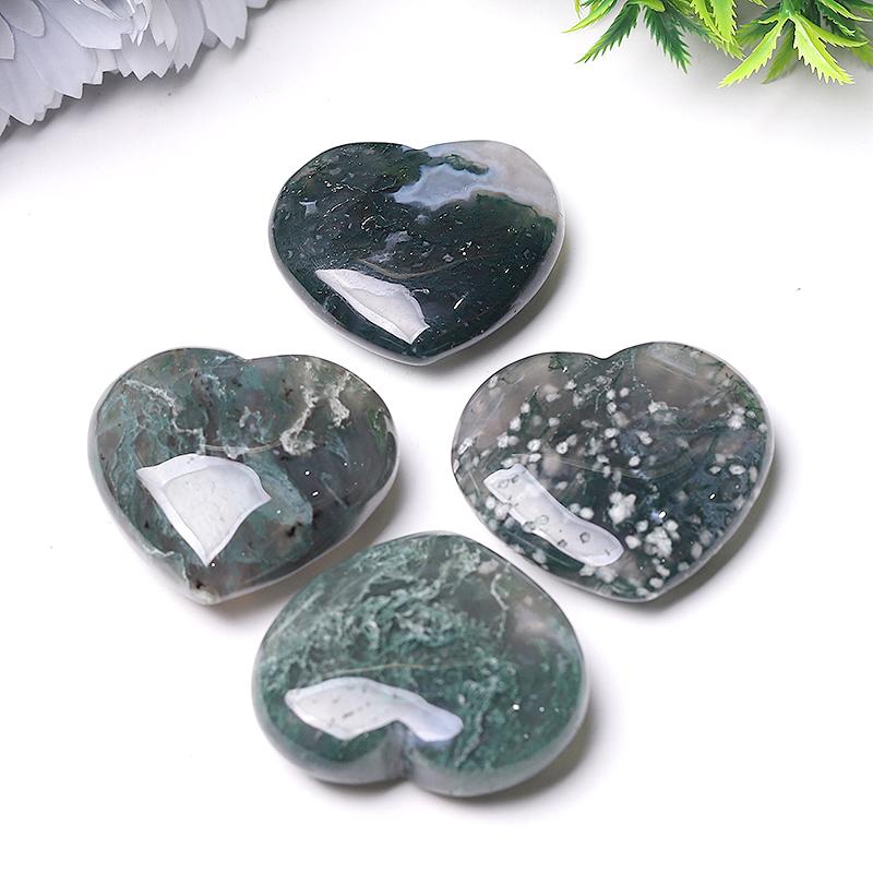 2" Moss Agate Heart Crystal Carvings Wholesale Crystals