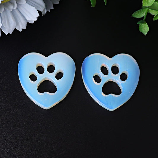 1.9" Opalite Heart with Cat Paw Crystal Carvings Wholesale Crystals