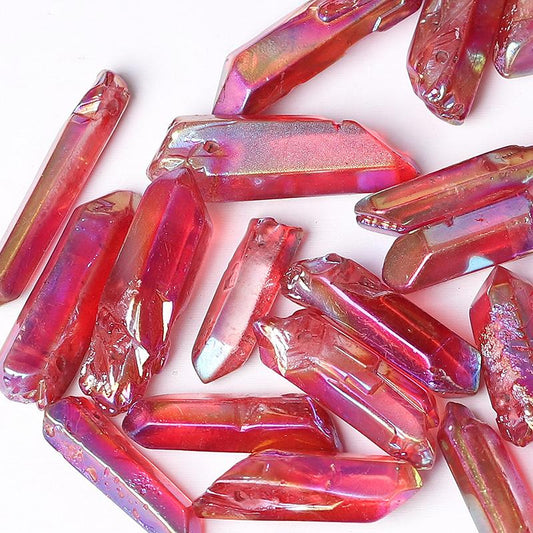 Drilled Red Aura Quartz Crystal Points Raw Rough Clear Rock Quartz Sticks Wholesale Crystals