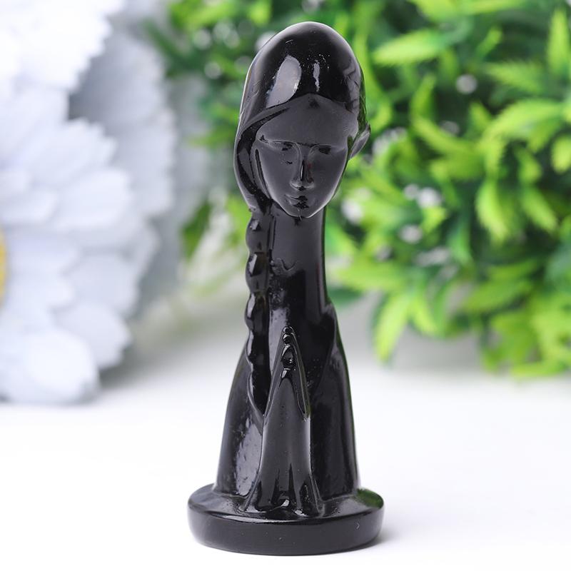 3" Black Obsidian Pray Woman Crystal Carvings Wholesale Crystals