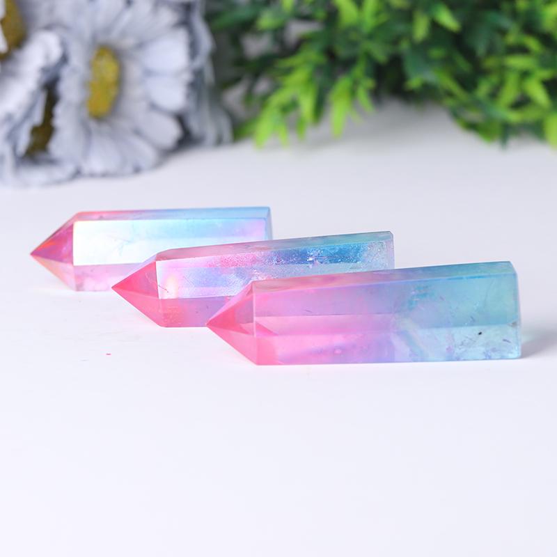 Pink and Blue Aura Clear Quartz Points Colorful Quartz Tower Wholesale Crystals