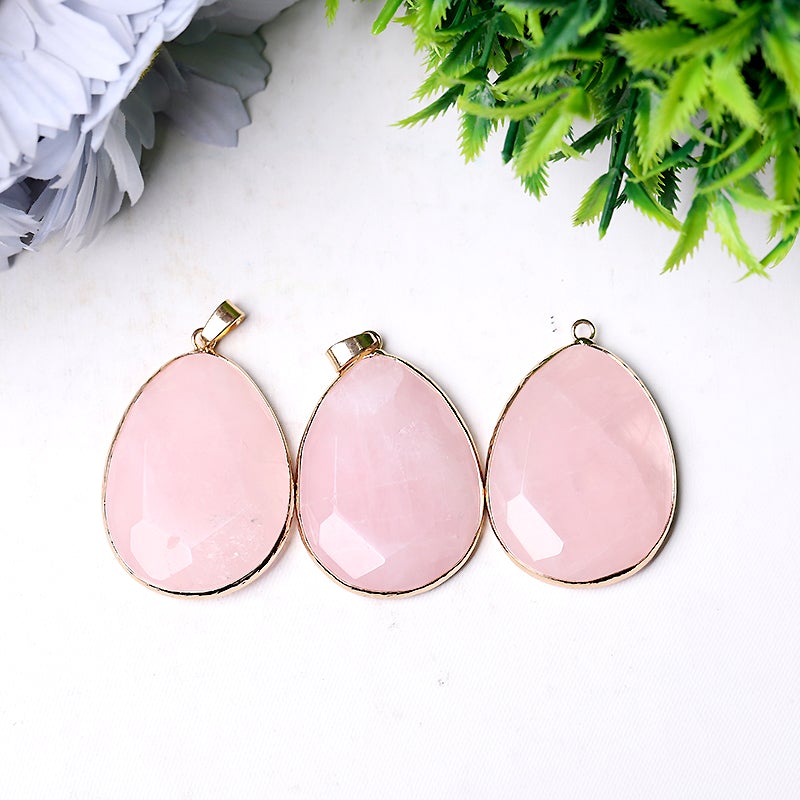 1.75" Rose Quartz Pendant with Golden Rim Wholesale Crystals